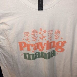 Gildan White 'Praying Mama' Tee with Orange and Green Design